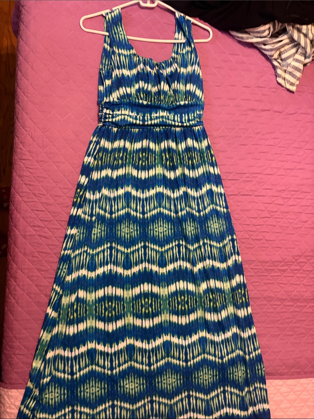 AB Studio Blue, Green and White Sleeveless Maxi Dress